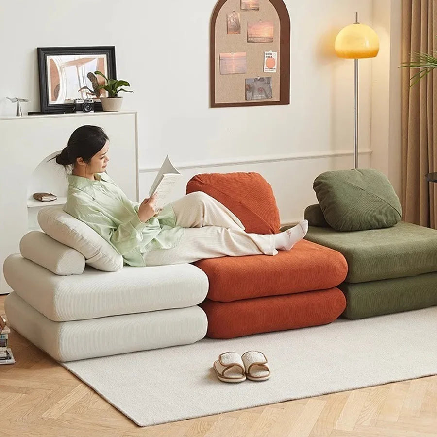 Sofá individual de tela, sofá cama de batata, tatami plegable de doble uso para sala de estar de tamaño pequeño, sofá perezoso de bloque de tofu