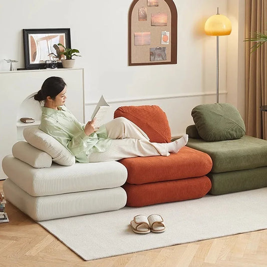 Sofá individual de tela, sofá cama de batata, tatami plegable de doble uso para sala de estar de tamaño pequeño, sofá perezoso de bloque de tofu