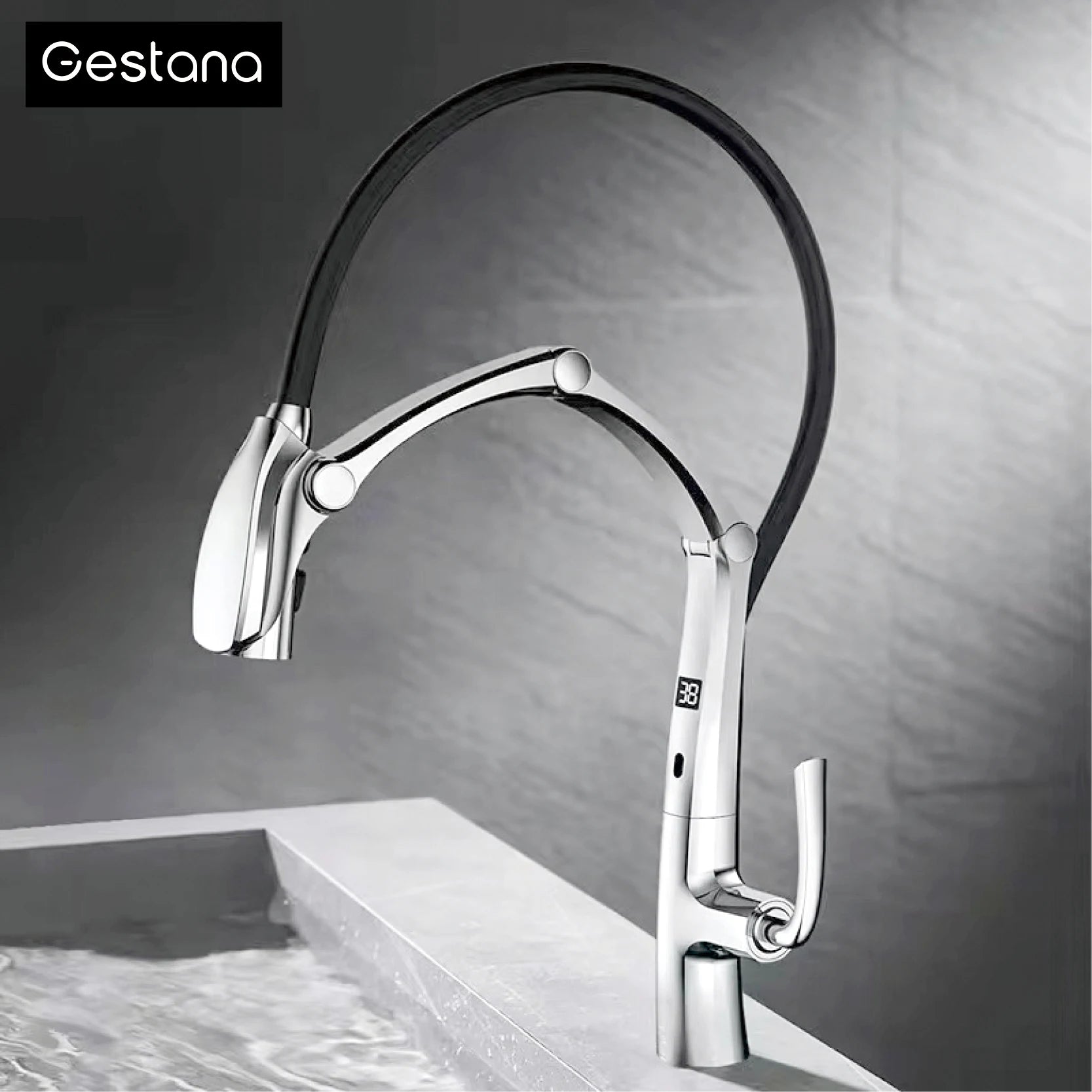 Grifo extraíble con sensor y pantalla LED, 3 funciones, sin contacto