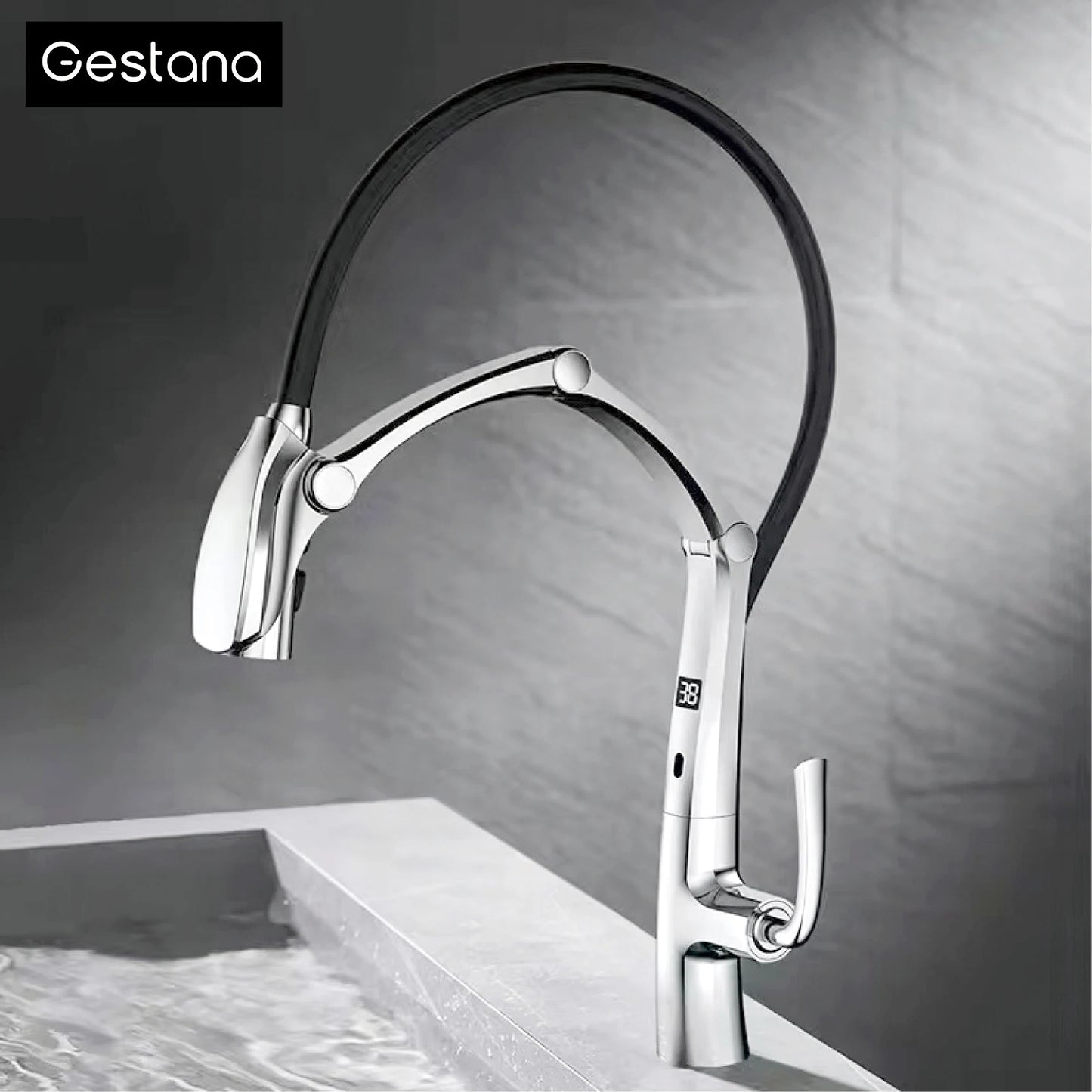 Grifo extraíble con sensor y pantalla LED, 3 funciones, sin contacto