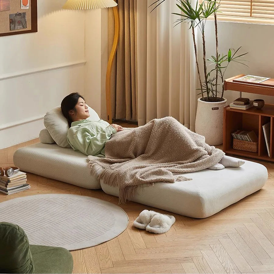 Sofá individual de tela, sofá cama de batata, tatami plegable de doble uso para sala de estar de tamaño pequeño, sofá perezoso de bloque de tofu