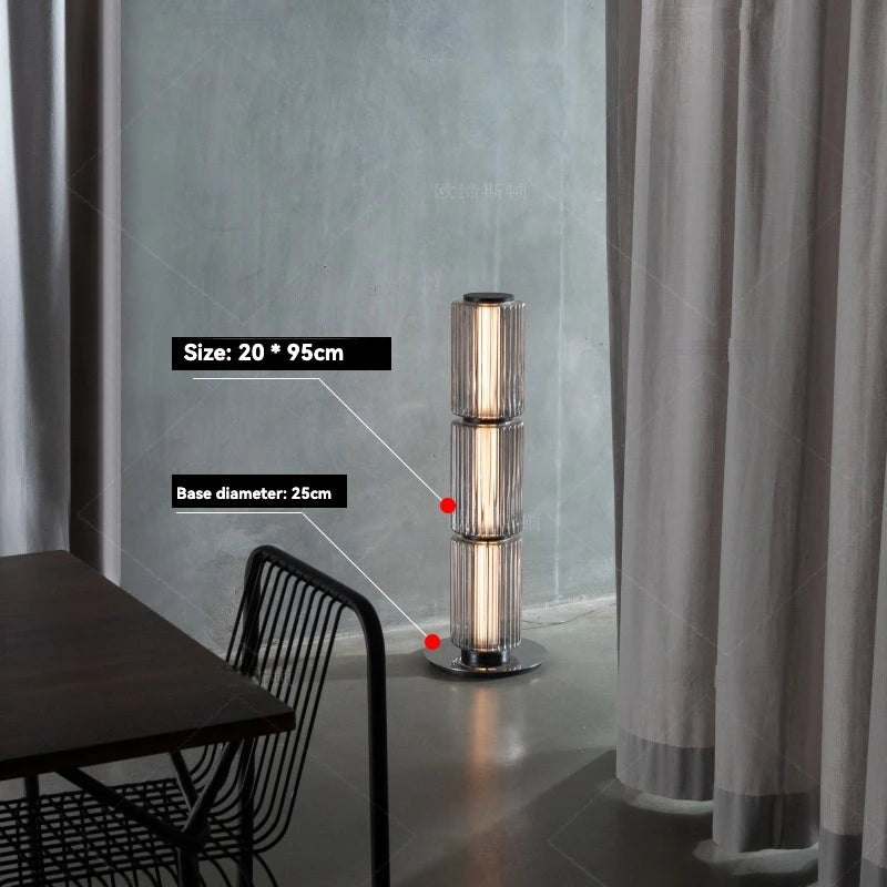 Lámpara de pie nórdica LED de cristal ahumado