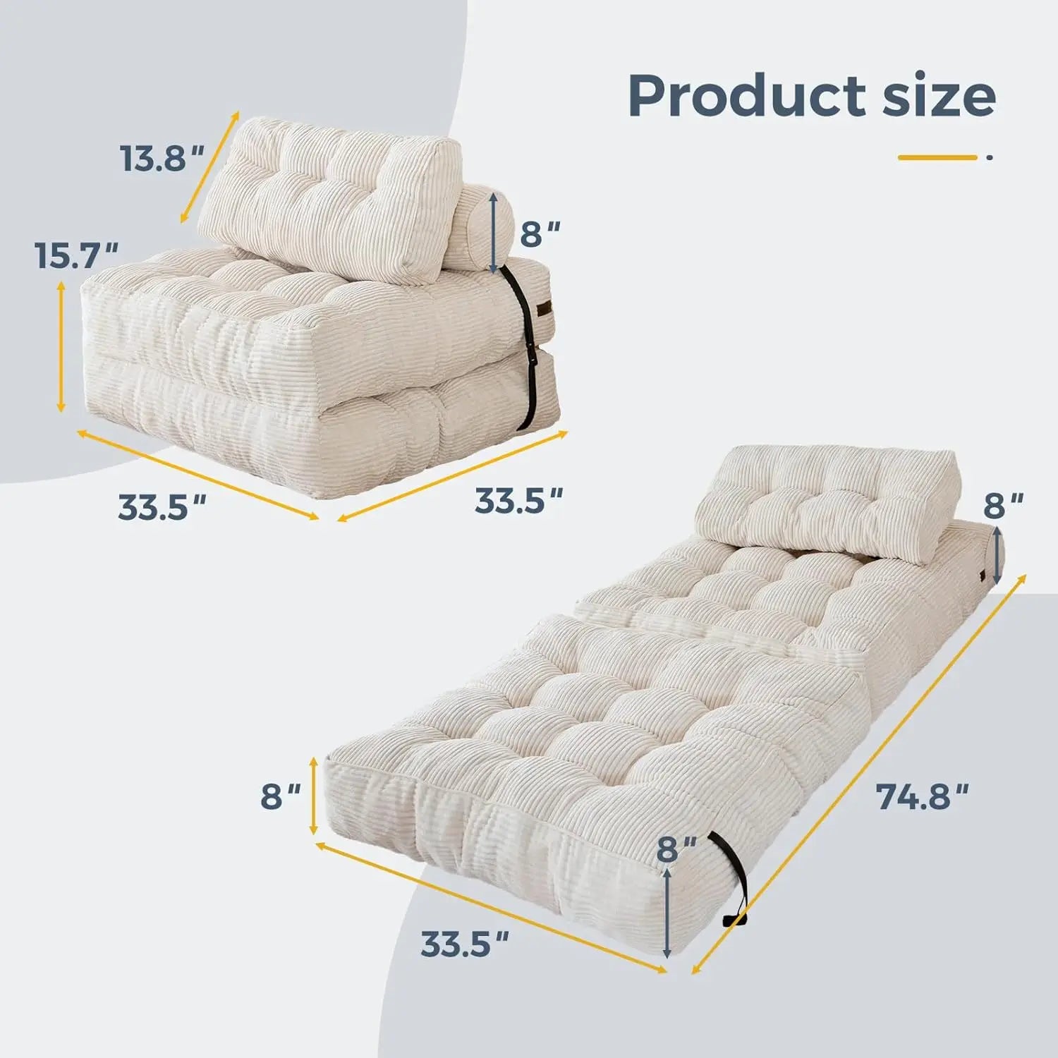 Sofá cama plegable, sillón cama convertible con almohada, colchón plegable, sillón cama plegable portátil, cómodo sofá de suelo.