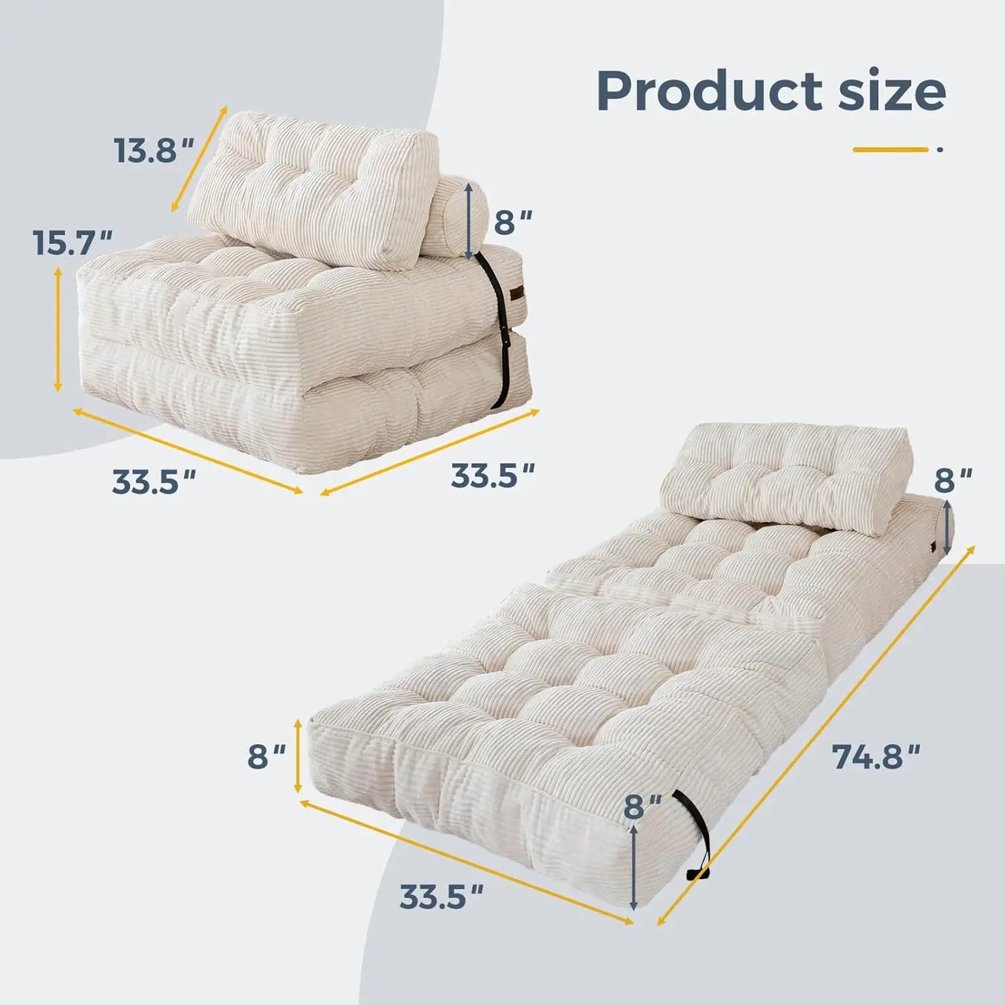 Sofá cama plegable, sillón cama convertible con almohada, colchón plegable, sillón cama plegable portátil, cómodo sofá de suelo.