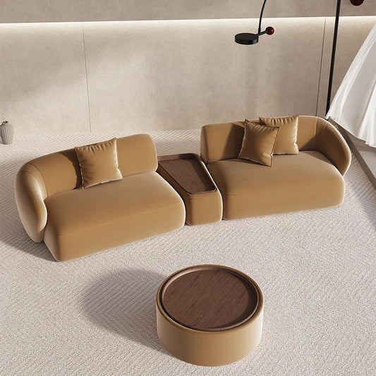 Conjunto de sofá seccional minimalista marrón, sofá modular curvo beige europeo para sala de estar, sofá doble de diseño italiano Divani Furniture