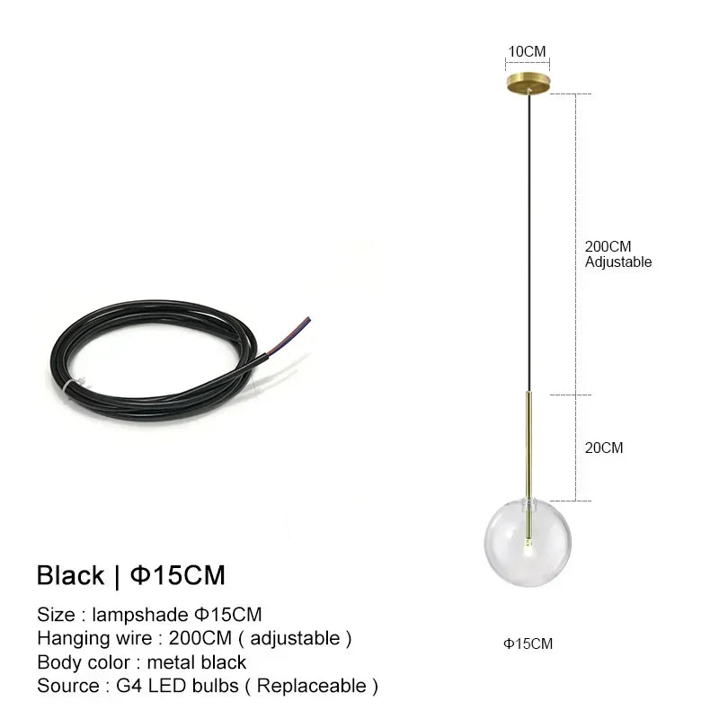 Lámpara colgante de noche con bola de cristal transparente