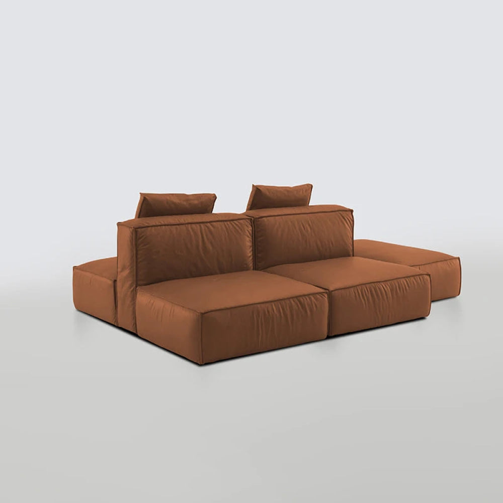 Modern Italian Leather Tofu-Shaped Sofa with Dual-Directional