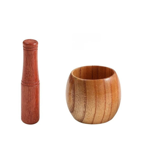 Molinillo de ajo manual con cuenco de madera y machacador de ajo