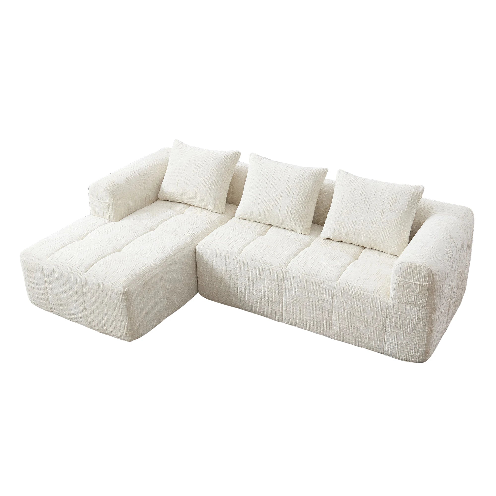 Sofá chaise longue modular moderno en forma de L de 3 plazas