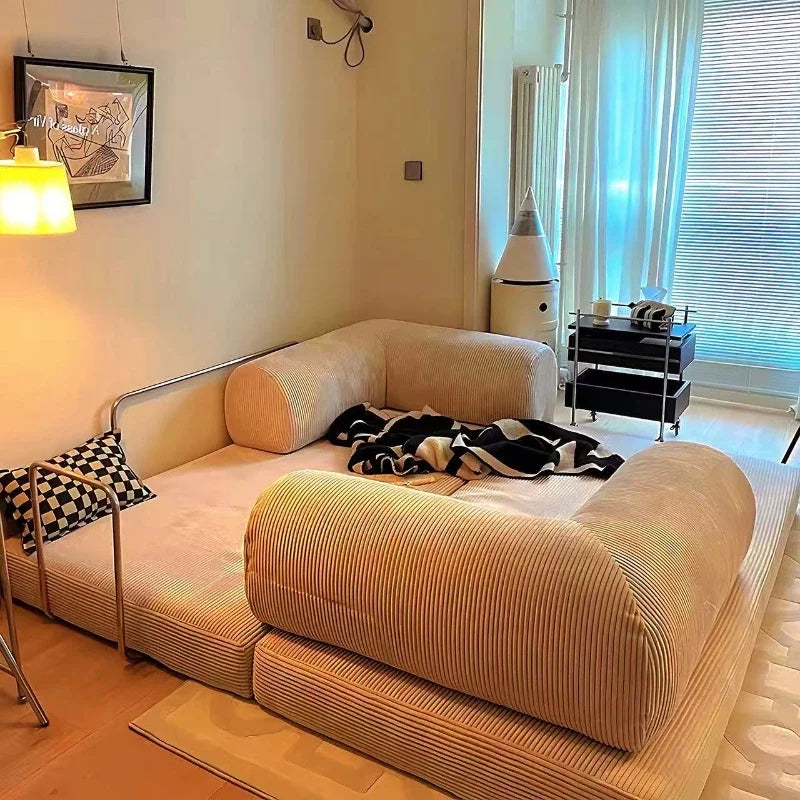Sofá de compresión al vacío italiano simple retro de alta gama de pana para sala de estar, sofá cama plegable, lavable y personalizable.