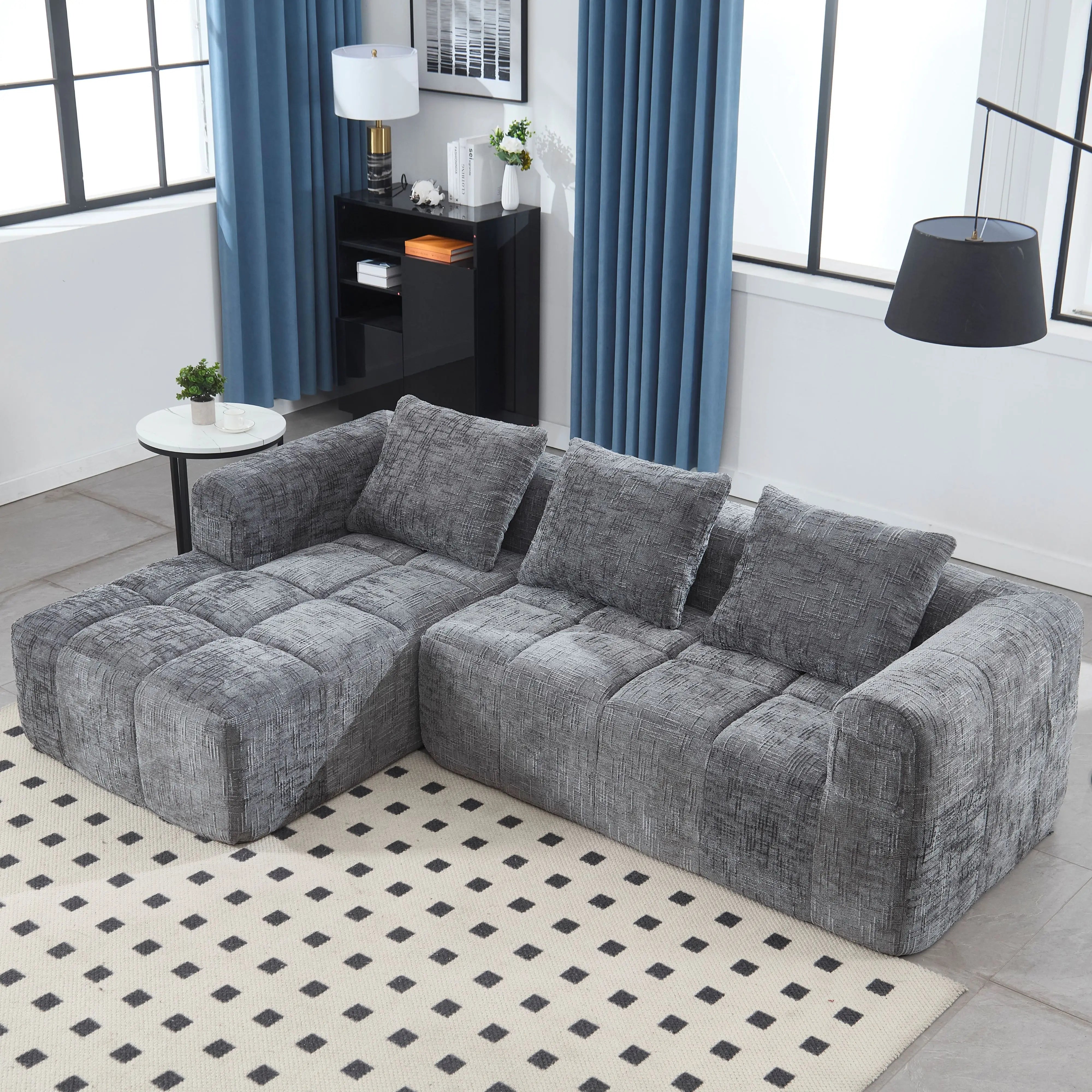 Sofá chaise longue modular moderno en forma de L de 3 plazas