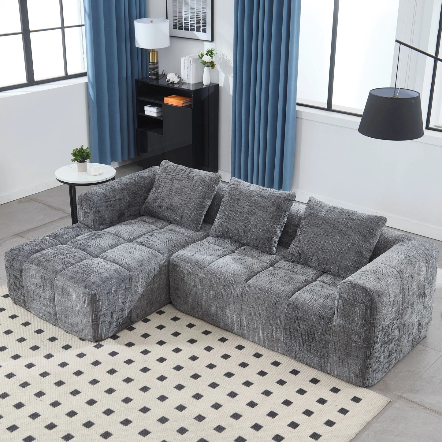Sofá chaise longue modular moderno en forma de L de 3 plazas