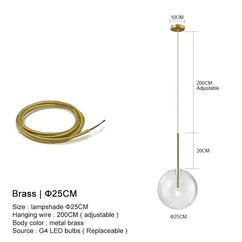 Lámpara colgante de noche con bola de cristal transparente