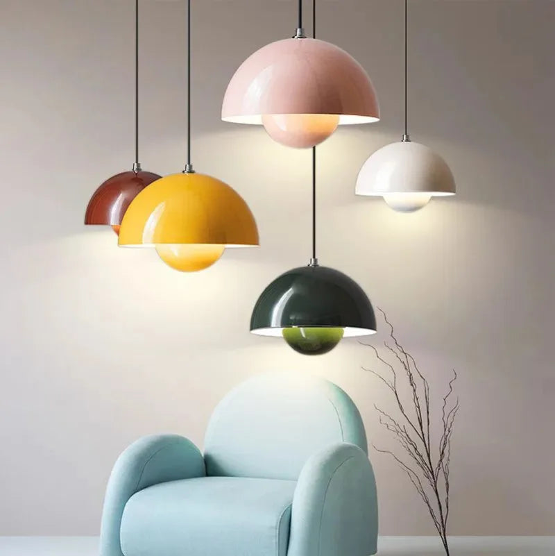 Lámpara colgante semicircular con diseño de flores nórdicas