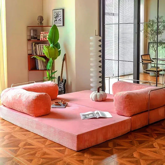 Sofá de compresión al vacío italiano simple retro de alta gama de pana para sala de estar, sofá cama plegable, lavable y personalizable.