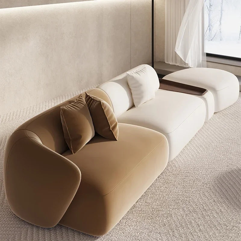Conjunto de sofá seccional minimalista marrón, sofá modular curvo beige europeo para sala de estar, sofá doble de diseño italiano Divani Furniture