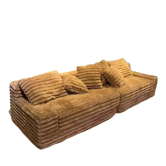Sofá moderno minimalista perezoso de tela de pana gruesa con diseño de nubes, asiento extra ancho, muebles personalizados comprimidos al vacío