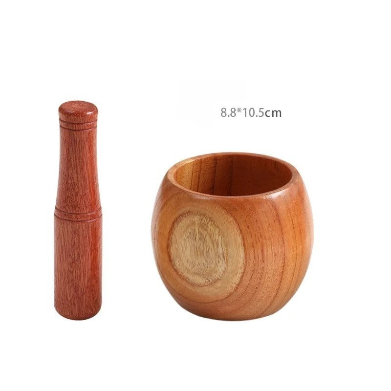 Molinillo de ajo manual con cuenco de madera y machacador de ajo