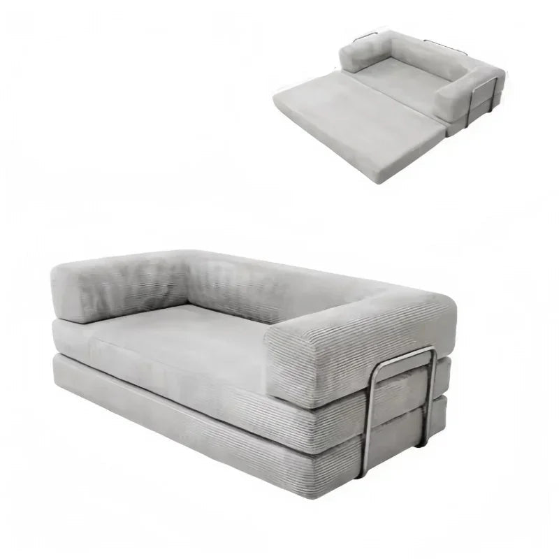 Sofá de compresión al vacío italiano simple retro de alta gama de pana para sala de estar, sofá cama plegable, lavable y personalizable.