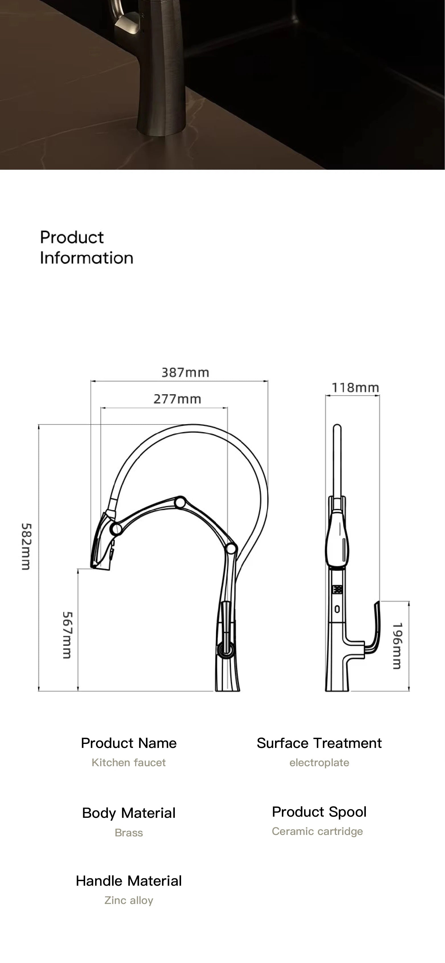 Grifo extraíble con sensor y pantalla LED, 3 funciones, sin contacto