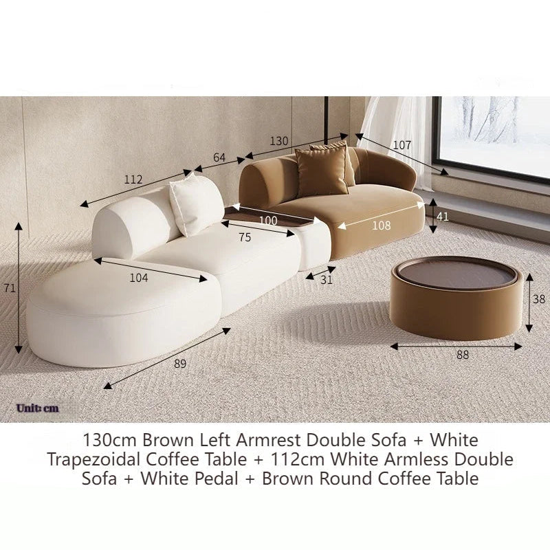 Conjunto de sofá seccional minimalista marrón, sofá modular curvo beige europeo para sala de estar, sofá doble de diseño italiano Divani Furniture