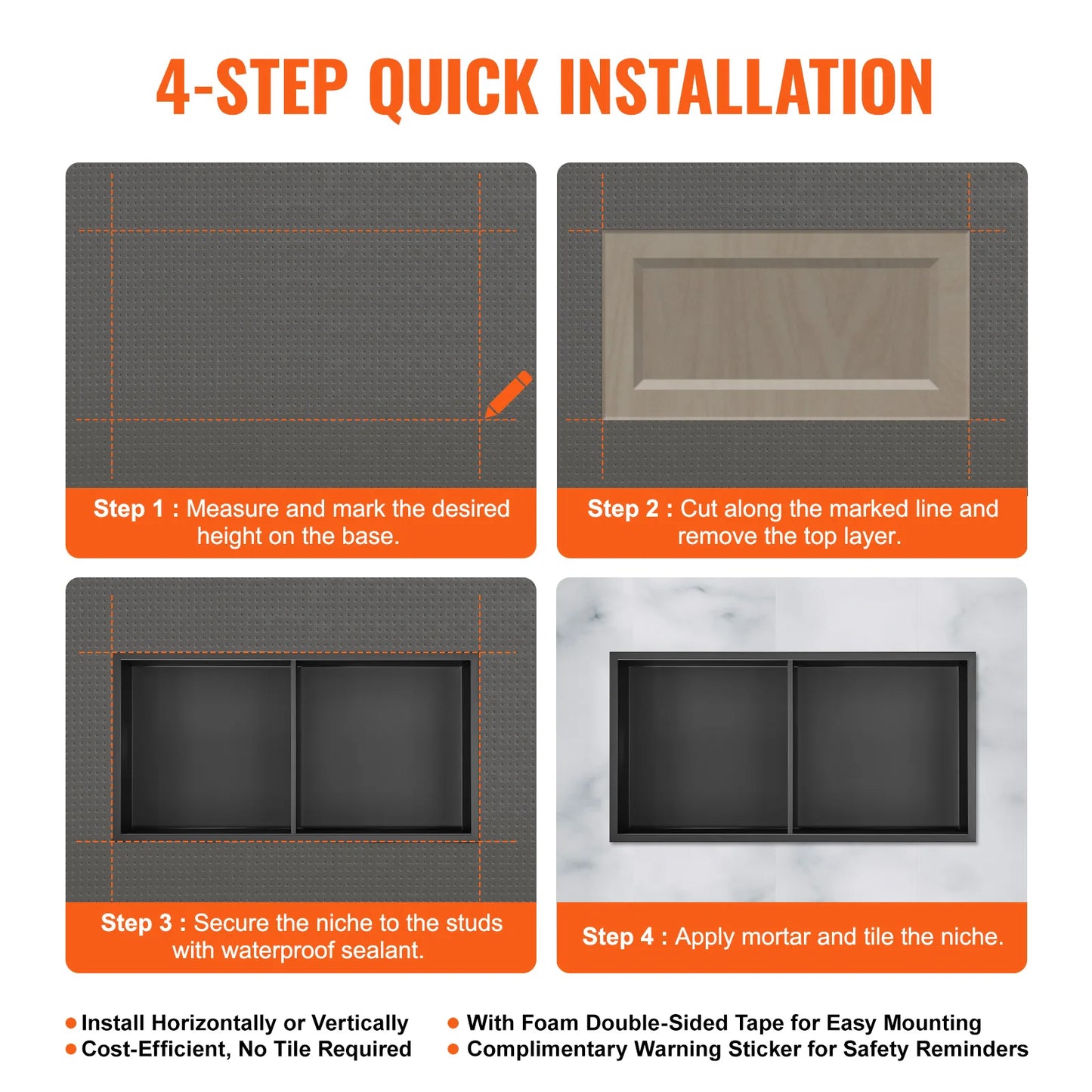 Stainless Steel Wall Inserted Double Shelves Storage
