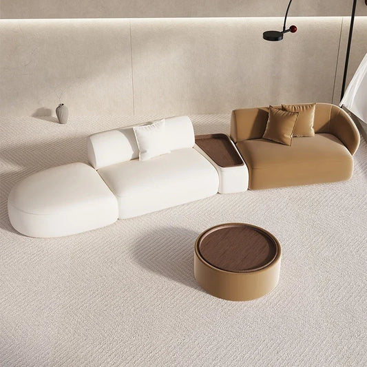 Conjunto de sofá seccional minimalista marrón, sofá modular curvo beige europeo para sala de estar, sofá doble de diseño italiano Divani Furniture