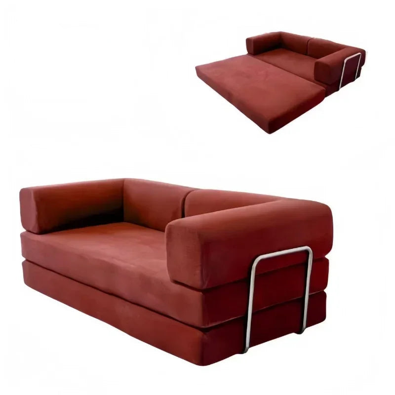 Sofá de compresión al vacío italiano simple retro de alta gama de pana para sala de estar, sofá cama plegable, lavable y personalizable.