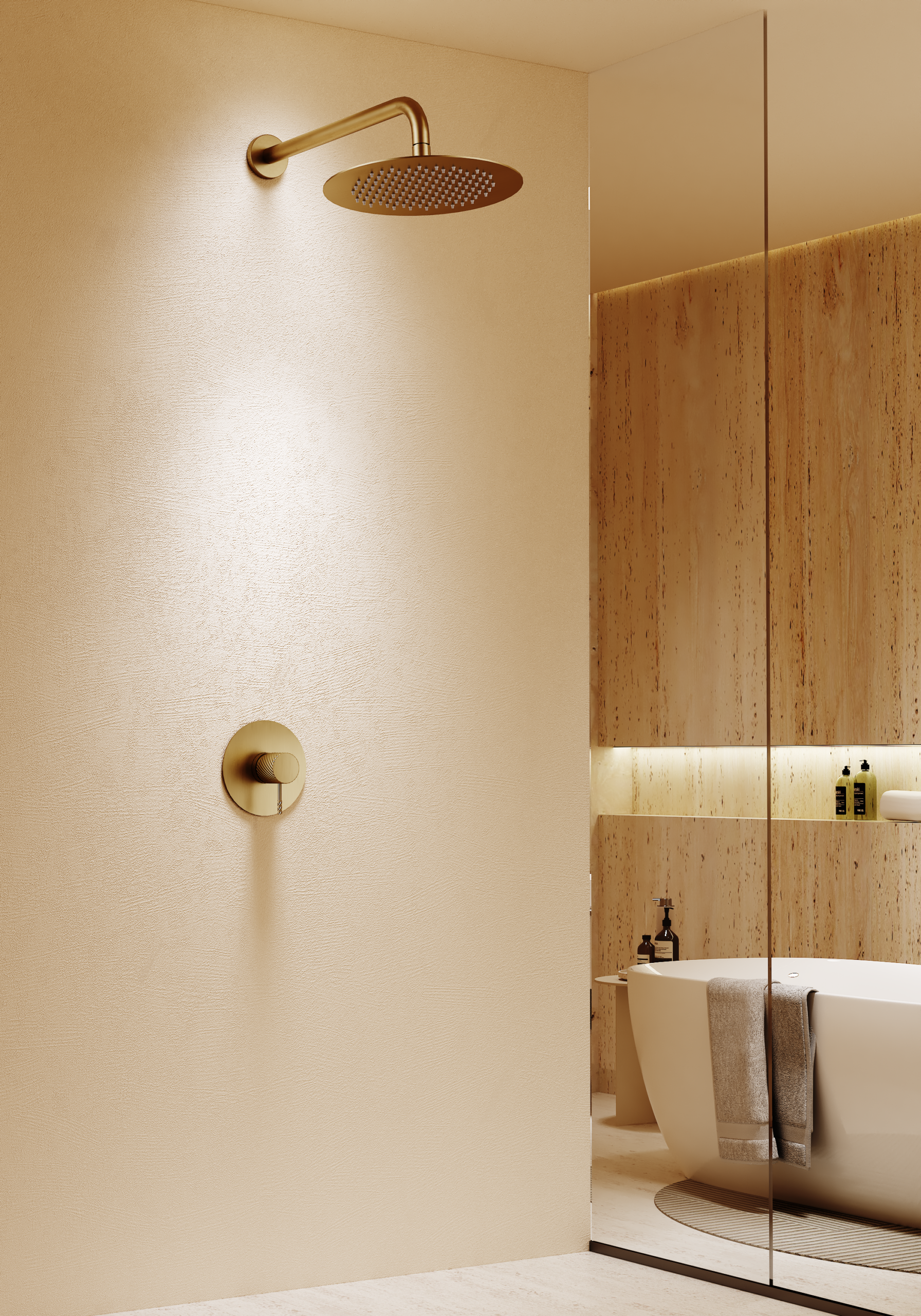 Bless Brushed Gold Concealed Single Lever Shower Set with Rain Head, view 2