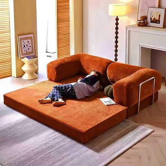 Sofá de compresión al vacío italiano simple retro de alta gama de pana para sala de estar, sofá cama plegable, lavable y personalizable.