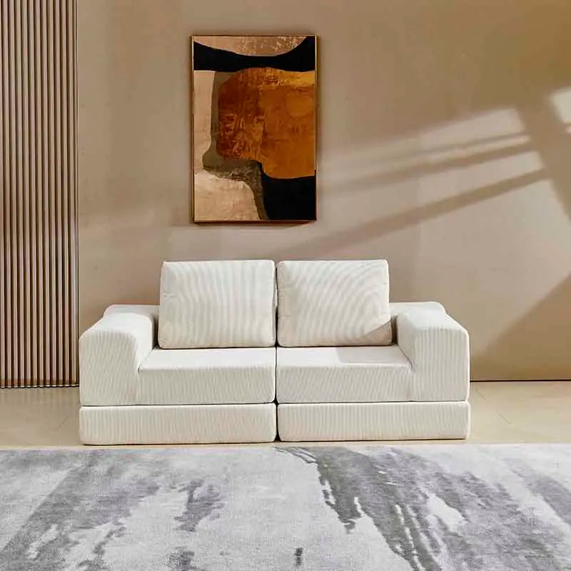 Sofá cama modular de pana de estilo moderno y sencillo para sala de estar con bloques de tofu y combinación de compresión para dormitorio. 