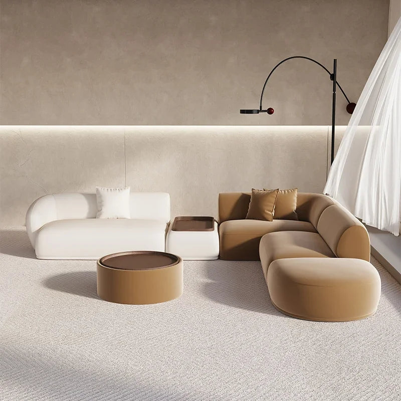 Conjunto de sofá seccional minimalista marrón, sofá modular curvo beige europeo para sala de estar, sofá doble de diseño italiano Divani Furniture
