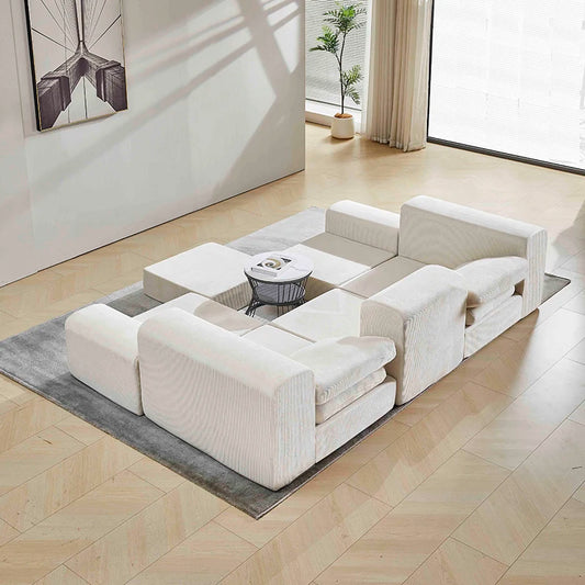 Sofá cama modular de pana de estilo moderno y sencillo para sala de estar con bloques de tofu y combinación de compresión para dormitorio. 