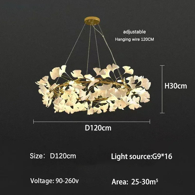 Lámpara colgante nórdica moderna con forma de hoja y flores