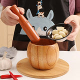 Molinillo de ajo manual con cuenco de madera y machacador de ajo