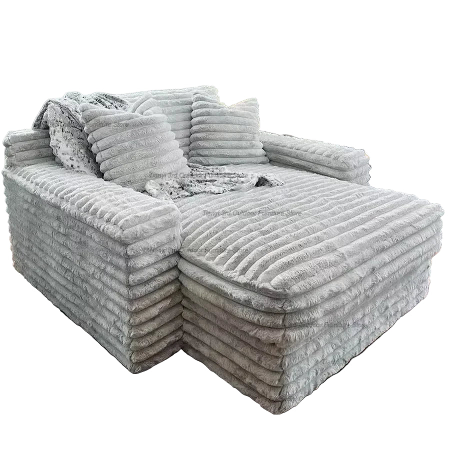 Sofá moderno minimalista perezoso de tela de pana gruesa con diseño de nubes, asiento extra ancho, muebles personalizados comprimidos al vacío
