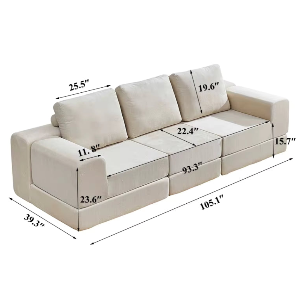 Sofá cama modular de pana de estilo moderno y sencillo para sala de estar con bloques de tofu y combinación de compresión para dormitorio. 