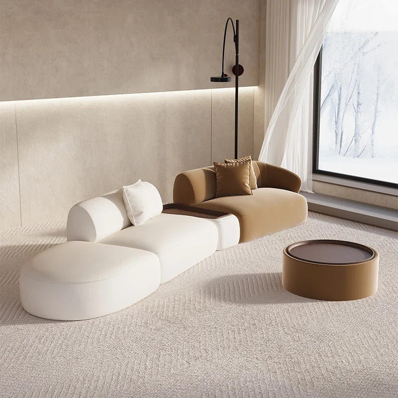 Conjunto de sofá seccional minimalista marrón, sofá modular curvo beige europeo para sala de estar, sofá doble de diseño italiano Divani Furniture