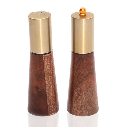 Salero y molinillo de madera, utensilio de cocina