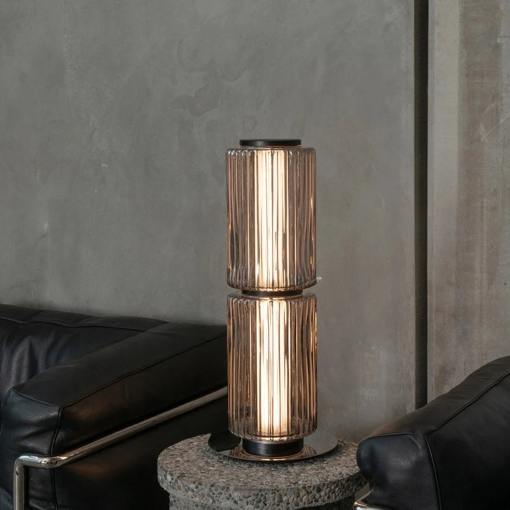 Lámpara de pie nórdica LED de cristal ahumado