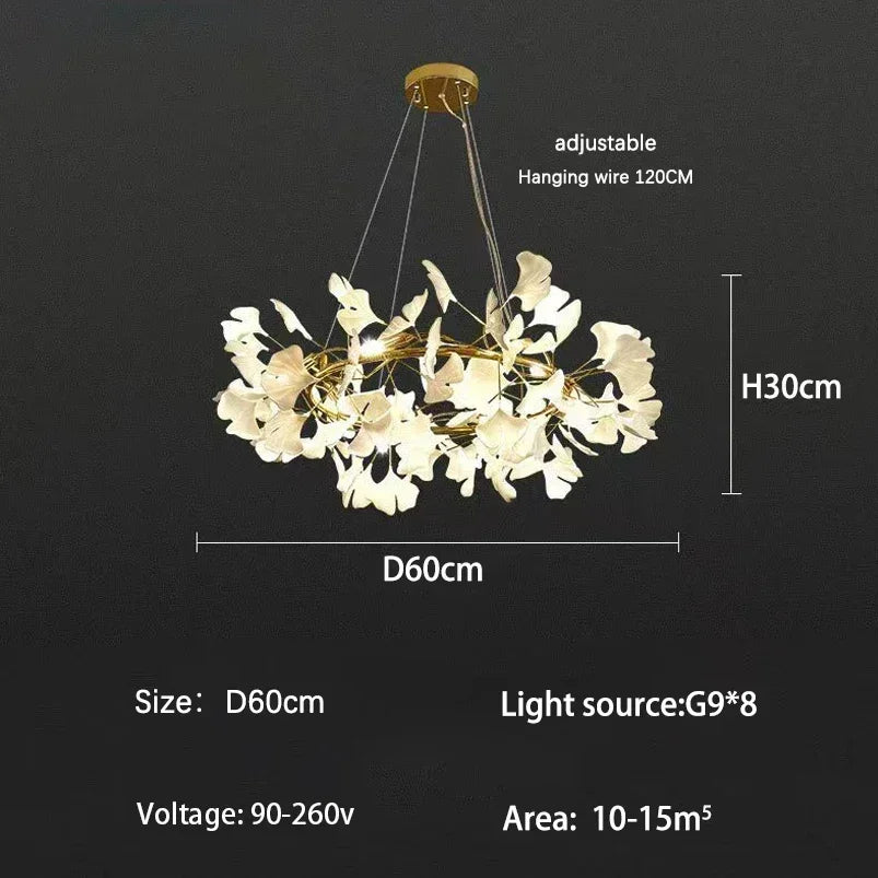 Lámpara colgante nórdica moderna con forma de hoja y flores