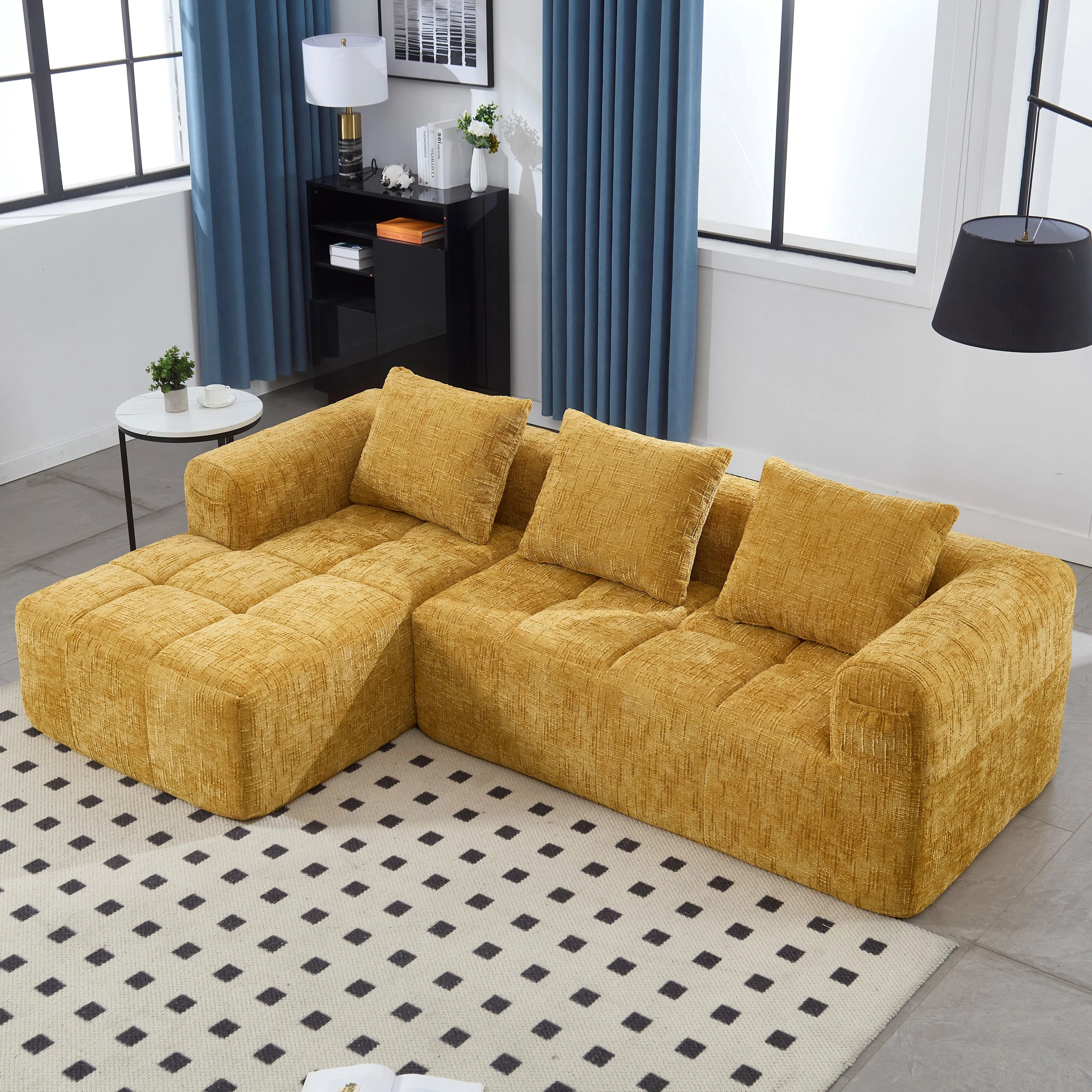 Sofá chaise longue modular moderno en forma de L de 3 plazas