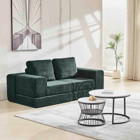 Sofá cama modular de pana de estilo moderno y sencillo para sala de estar con bloques de tofu y combinación de compresión para dormitorio. 