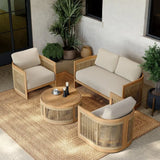 Conjunto de sofás modernos para hotel, muebles de exterior de teca para jardín, sofá seccional de madera y aluminio para patio, conjunto de sofás de jardín de lujo de teca.