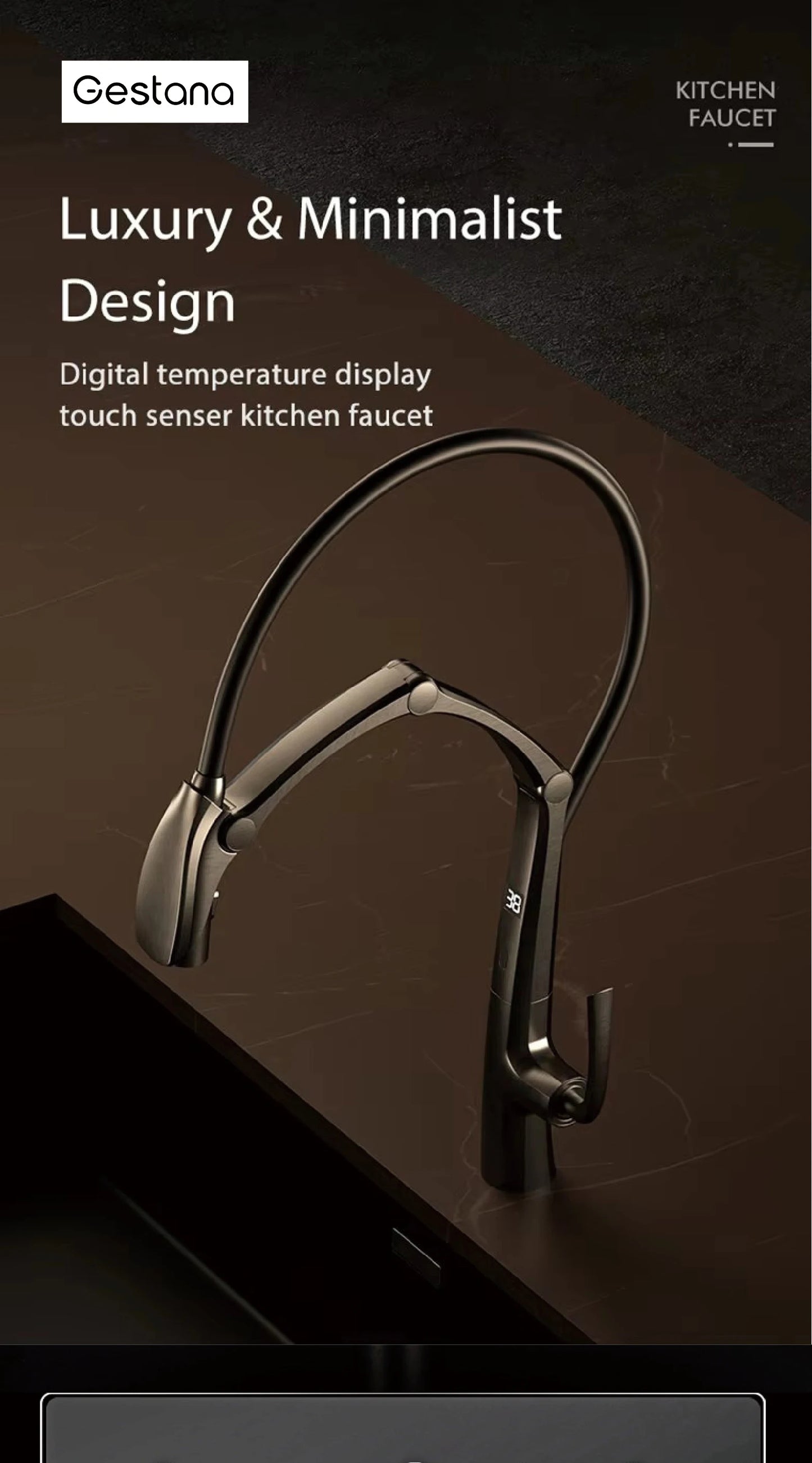 Grifo extraíble con sensor y pantalla LED, 3 funciones, sin contacto