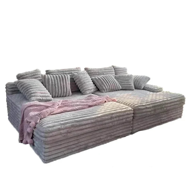 Sofá moderno minimalista perezoso de tela de pana gruesa con diseño de nubes, asiento extra ancho, muebles personalizados comprimidos al vacío