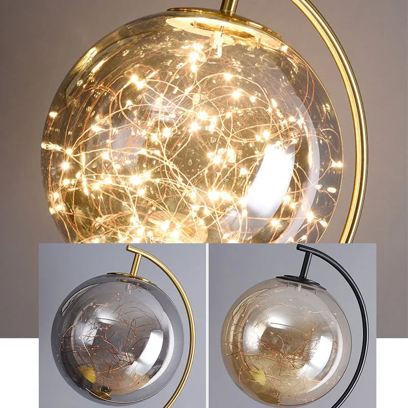 Lámpara de pie redonda de cristal ahumado transparente tipo globo