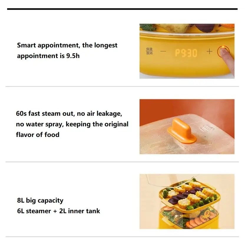 Dual Layer Electric Steamer 6-8L Capacity Auto Cook - view 4