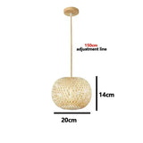 Bamboo Chandelier Pendant Lamp Hanging Wood Ceiling Light - Rattan Ball / White light - Ceiling Lamp