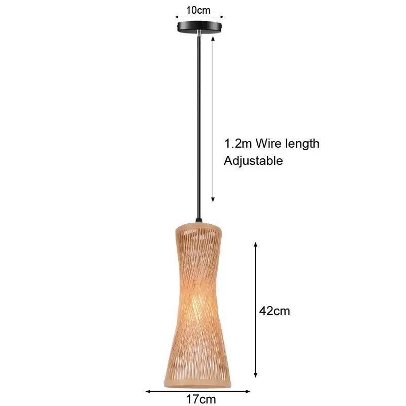 Bamboo Chandelier Pendant Wood Ceiling Lamp - Wood - 17x42 cm / White light - Ceiling Lamp